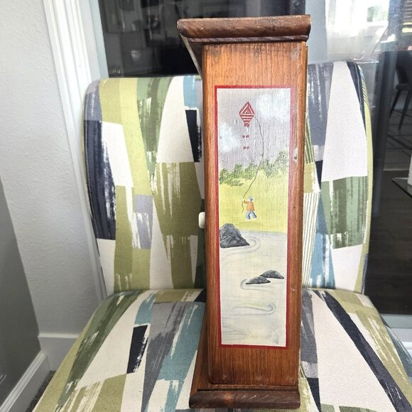 Vtg Oak Wood Medicine Cabinet Hand Painted Primitive Spice Rack Shelves Signed - Picture 8 of 16